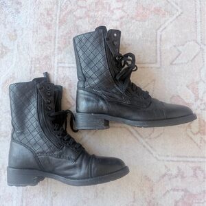 Chanel Black Quilted Combat Boots 38 size